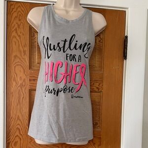 ‘Hustling for a Higher Purpose’ Grey Women's Tank Top with Pink Graphic